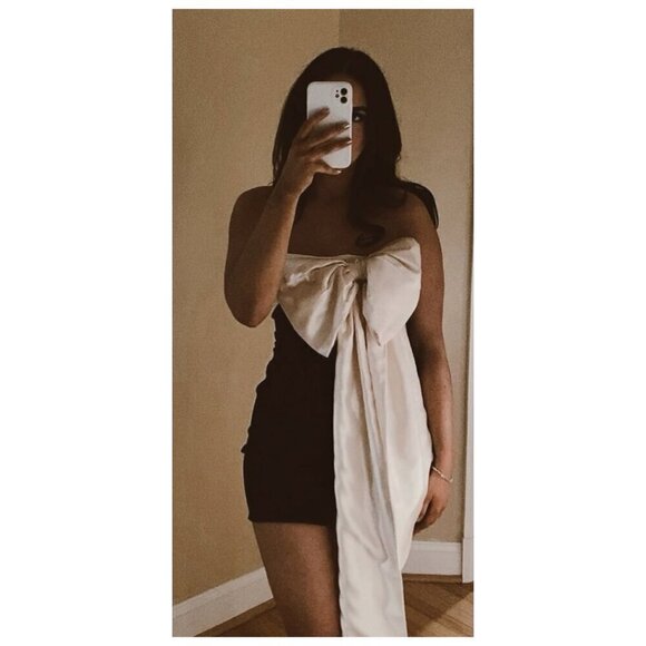 HOUSE OF CB Jana Giant Bow Strapless Mini Cocktail Dress in Black Size X-Small - Picture 1 of 16